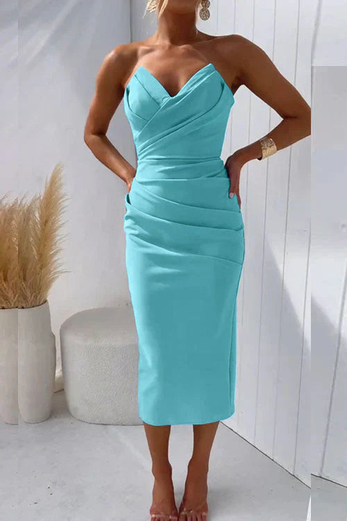 Norella – Abito Midi Drappeggiato con Scollo a Cuore