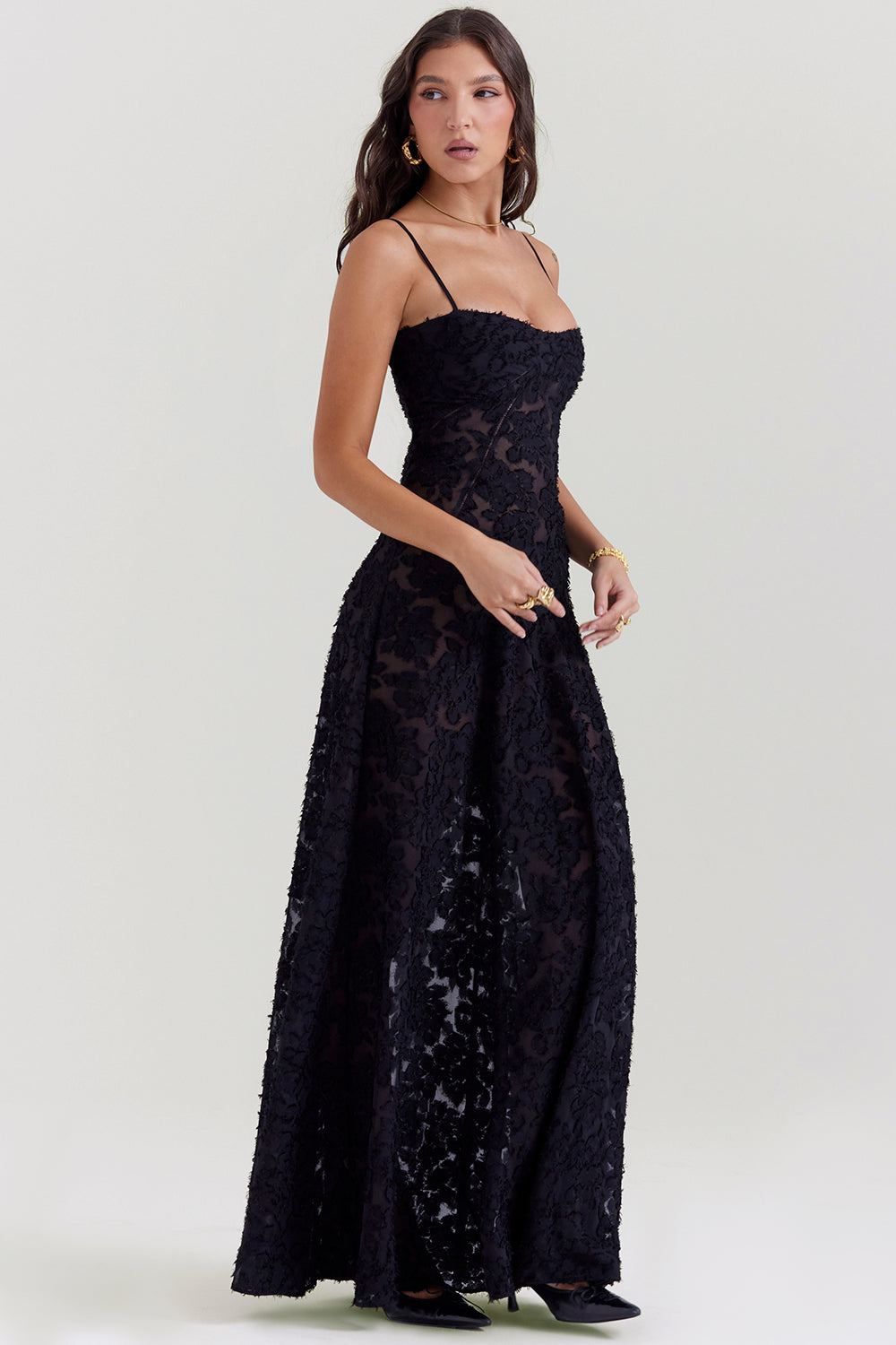 Berenice – Abito lungo in tulle con applicazioni trasparenti