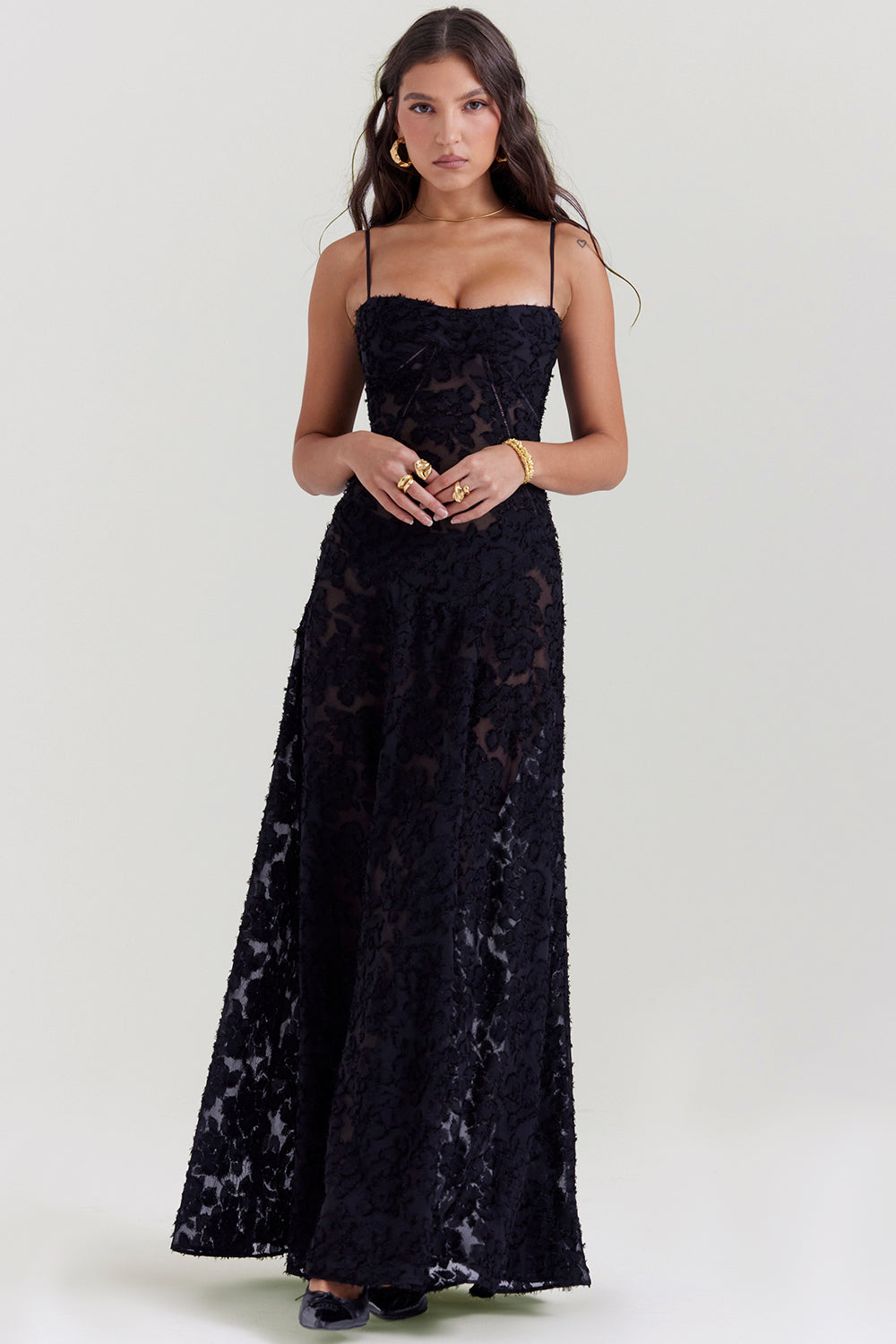 Berenice – Abito lungo in tulle con applicazioni trasparenti