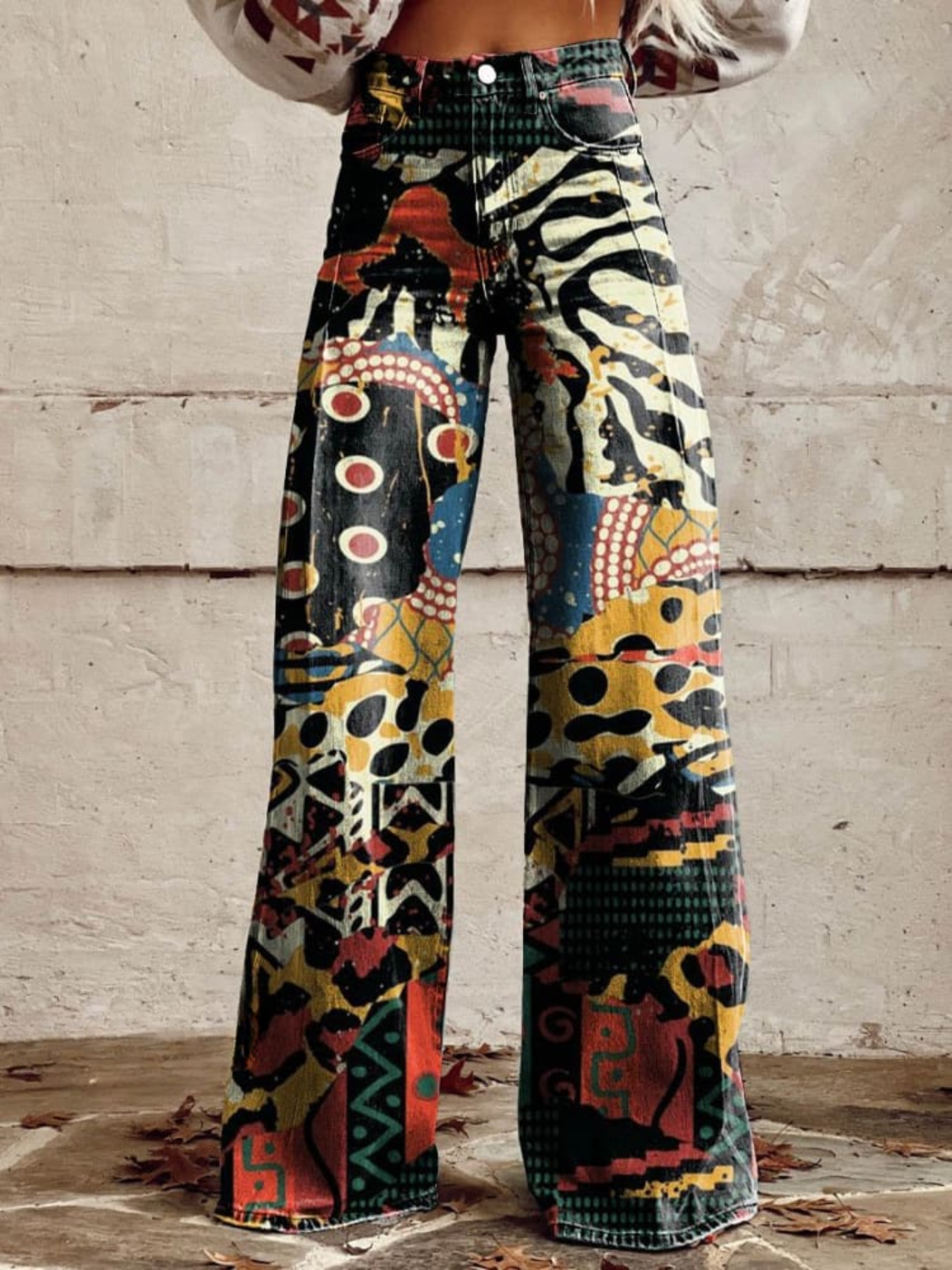Virella – Pantaloni a Palazzo con Stampa Artistica