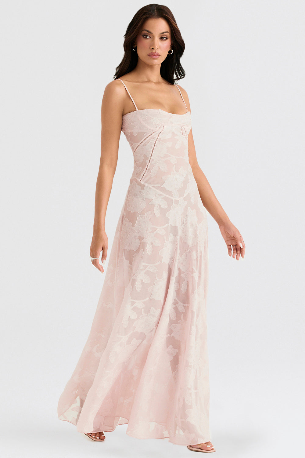 Berenice – Abito lungo in tulle con applicazioni trasparenti