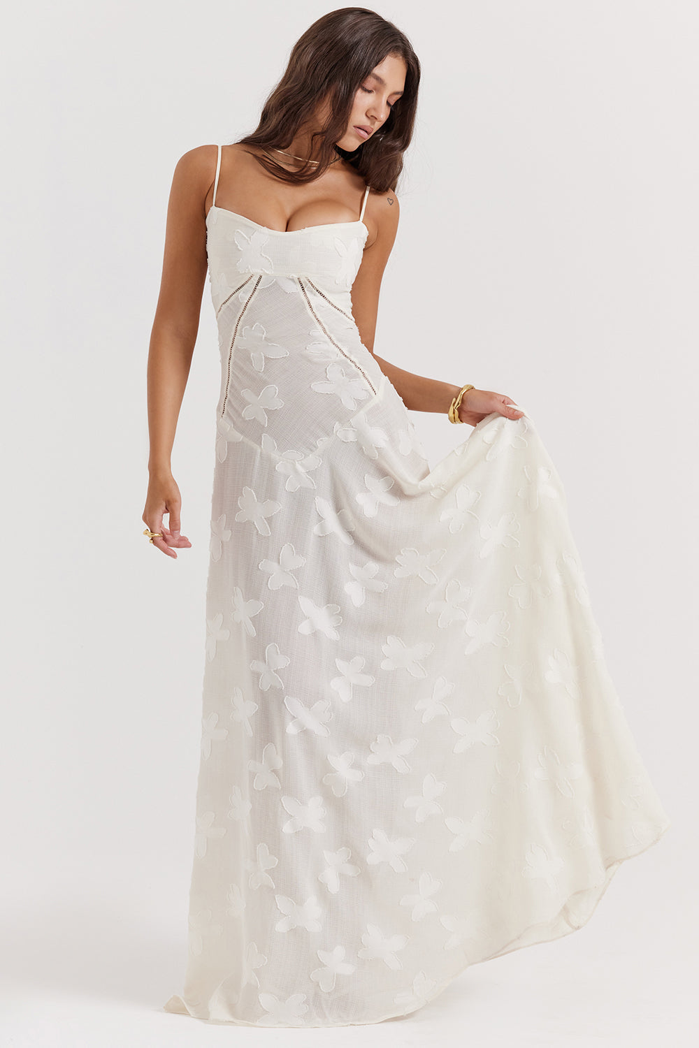 Berenice – Abito lungo in tulle con applicazioni trasparenti