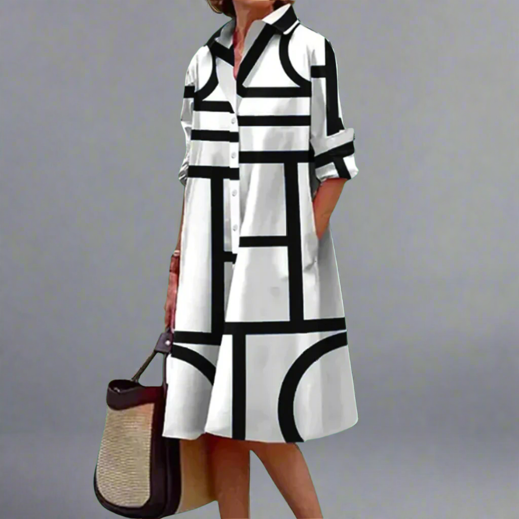 Elowen - Abito midi elegante a righe geometriche