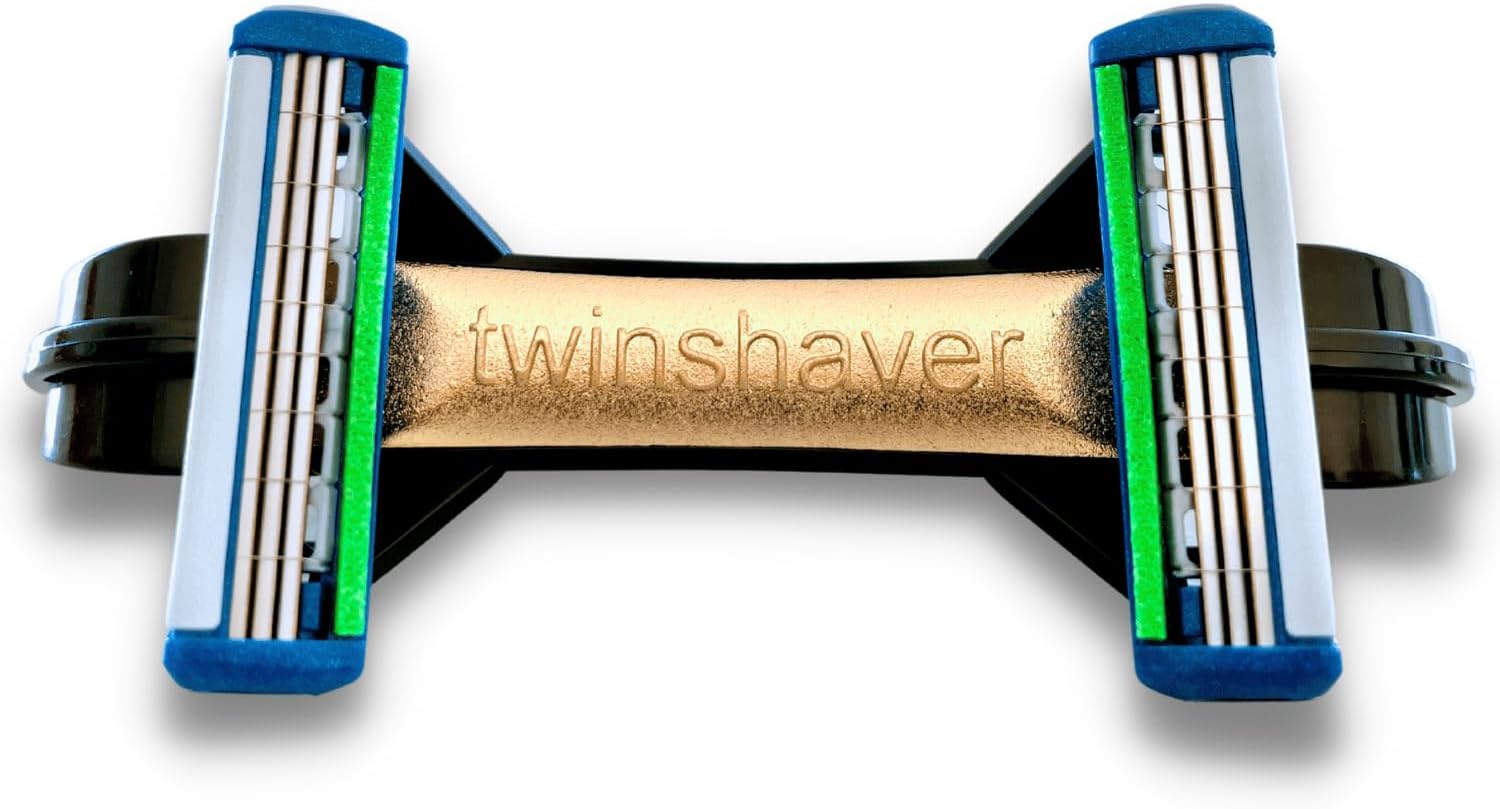 twinshaver Rasoio di Sicurezza da Uomo 0 mm + 4 Lame - Protezione da Tagli e 80% di Risparmio di Tempo - Rasoio per Corpo e Testa - Rasoio a Umido (Nero)