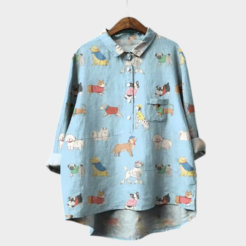 MARIANELLA | Blusa Oversize con Stampa Canina e Comfort Quotidiano per uno Stile Allegro