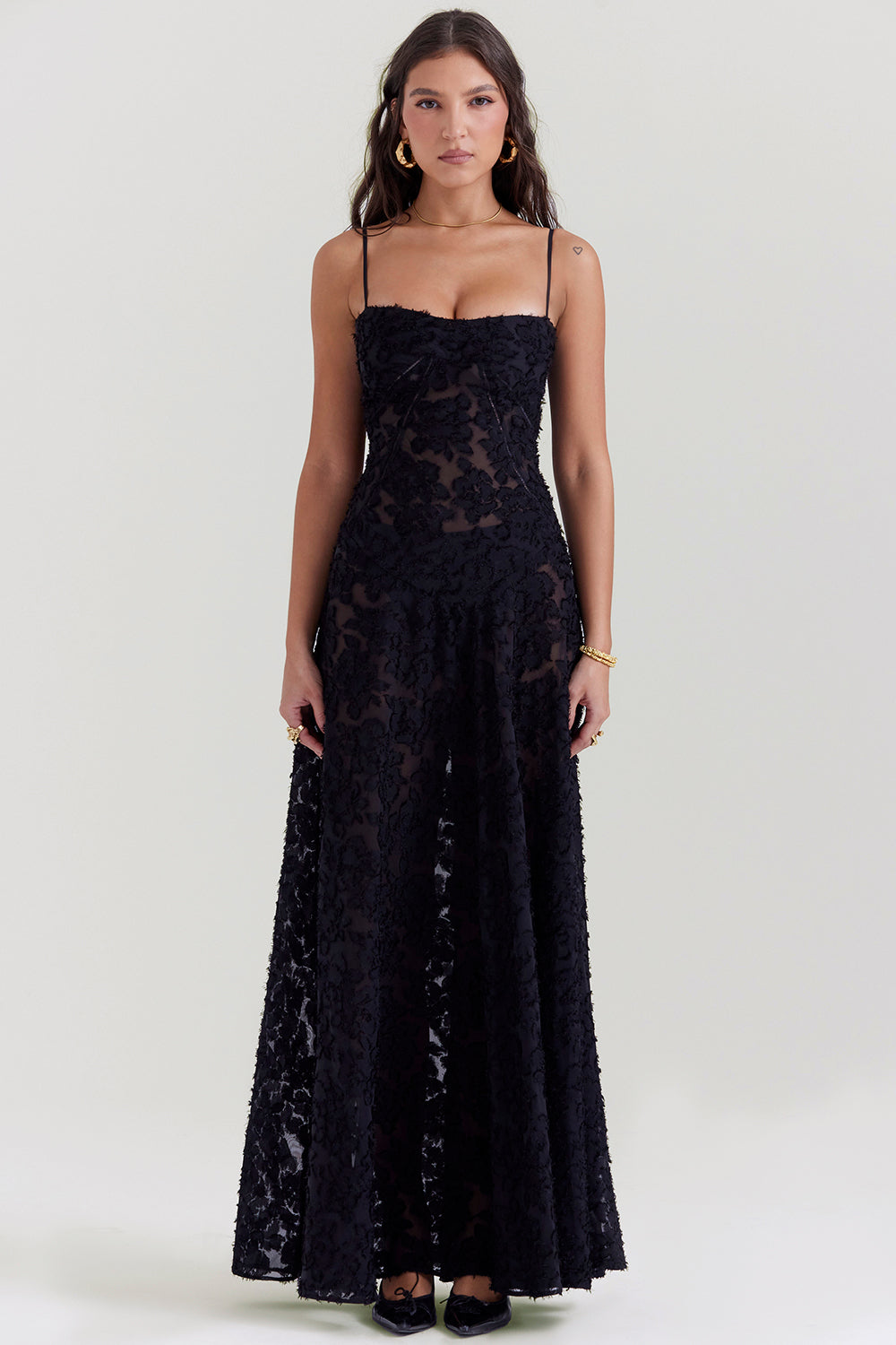 Berenice – Abito lungo in tulle con applicazioni trasparenti