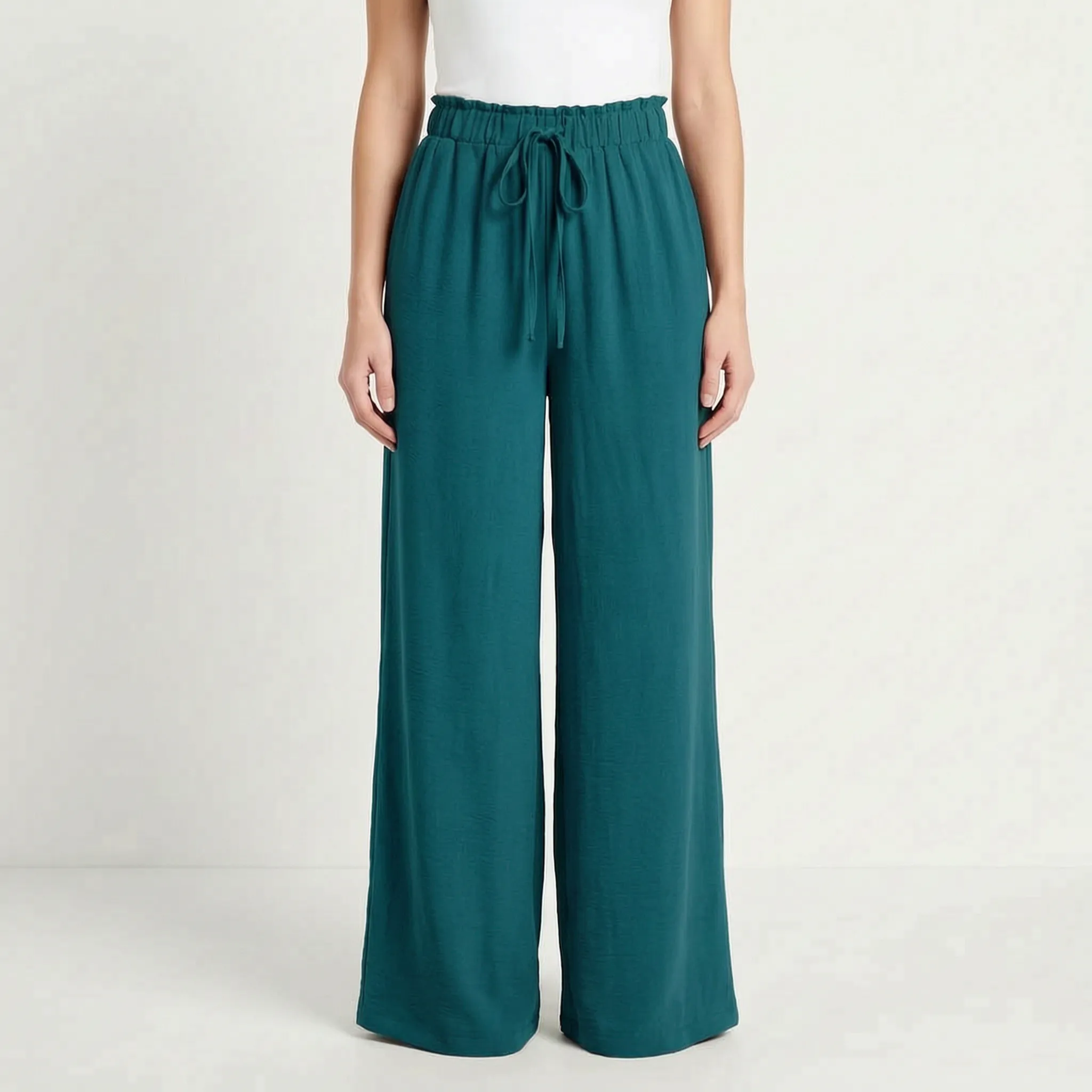 AuraFlow - Pantaloni Palazzo Eleganti Con Vita Arricciata Uscite Nel Tempo Libero