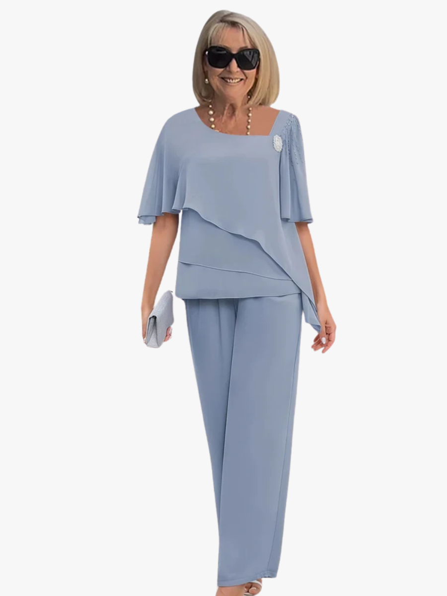 VITTORIA COMO | COMPLETO PANTALONE IN CHIFFON ELEGANTE PER DONNA