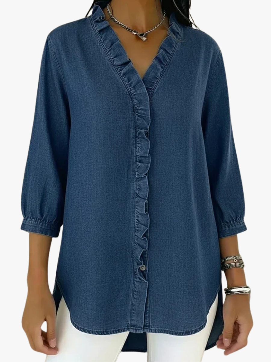 VITTORIA COMO | BLUSA IN DENIM CON SCOLLO A V DA DONNA