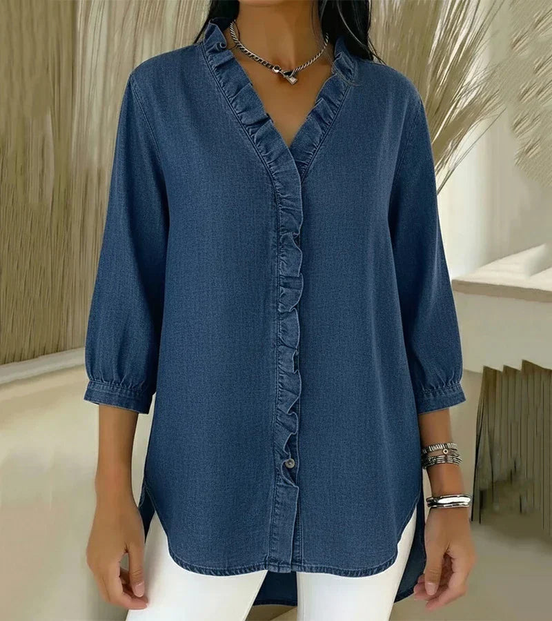 VITTORIA COMO | BLUSA IN DENIM CON SCOLLO A V DA DONNA