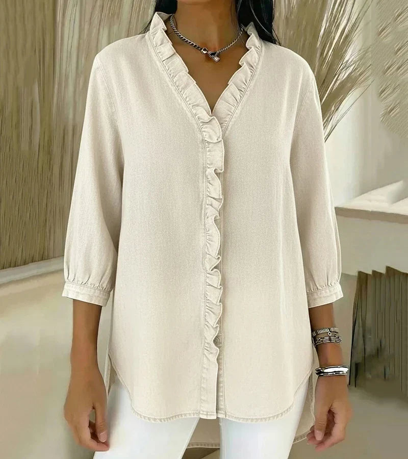 VITTORIA COMO | BLUSA IN DENIM CON SCOLLO A V DA DONNA