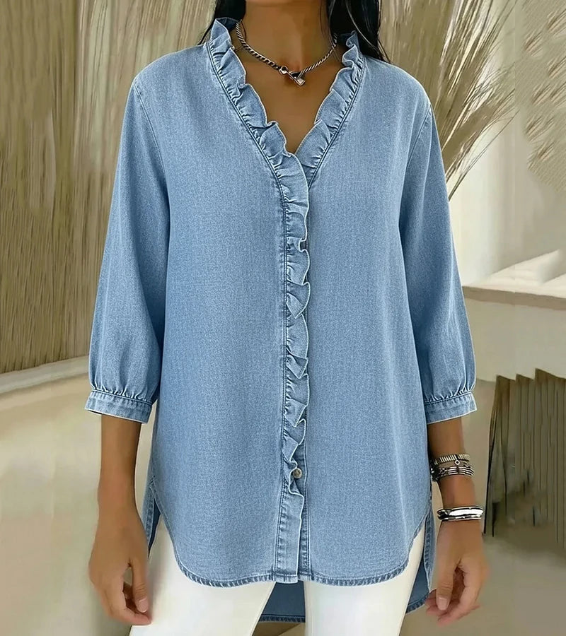 VITTORIA COMO | BLUSA IN DENIM CON SCOLLO A V DA DONNA