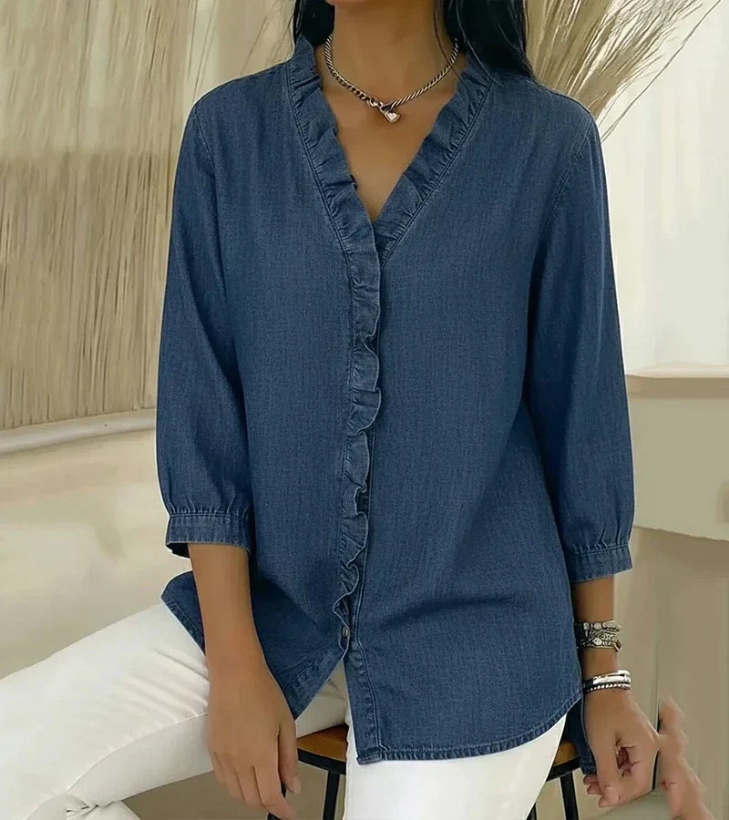 VITTORIA COMO | BLUSA IN DENIM CON SCOLLO A V DA DONNA