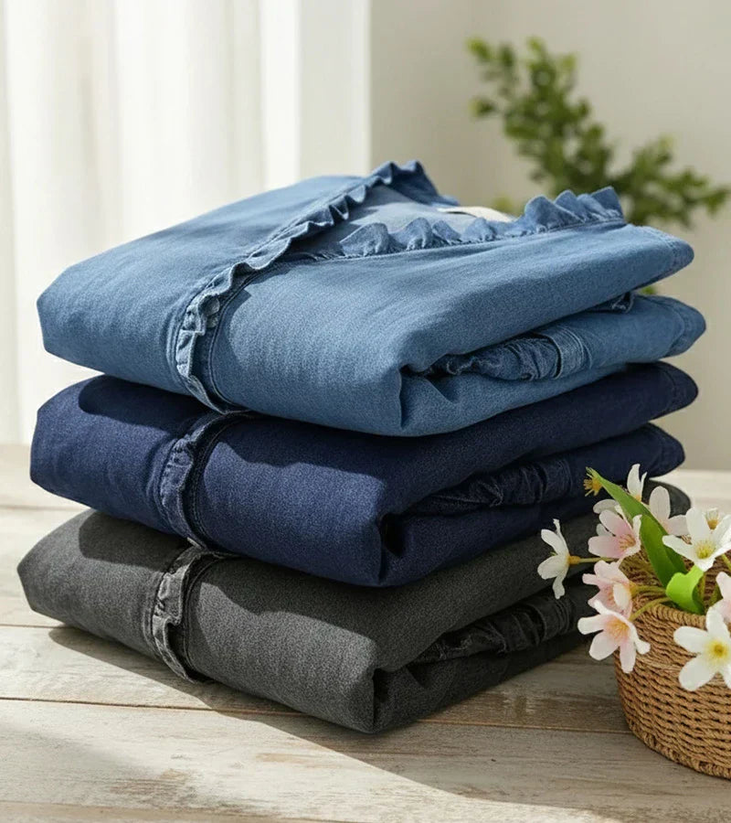 VITTORIA COMO | BLUSA IN DENIM CON SCOLLO A V DA DONNA