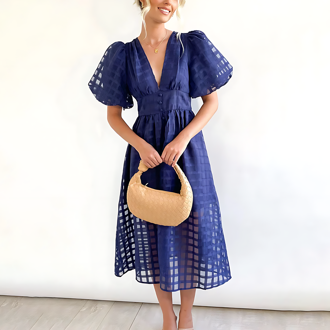 Elowen – Vestito Midi Vintage con Maniche a Balcone