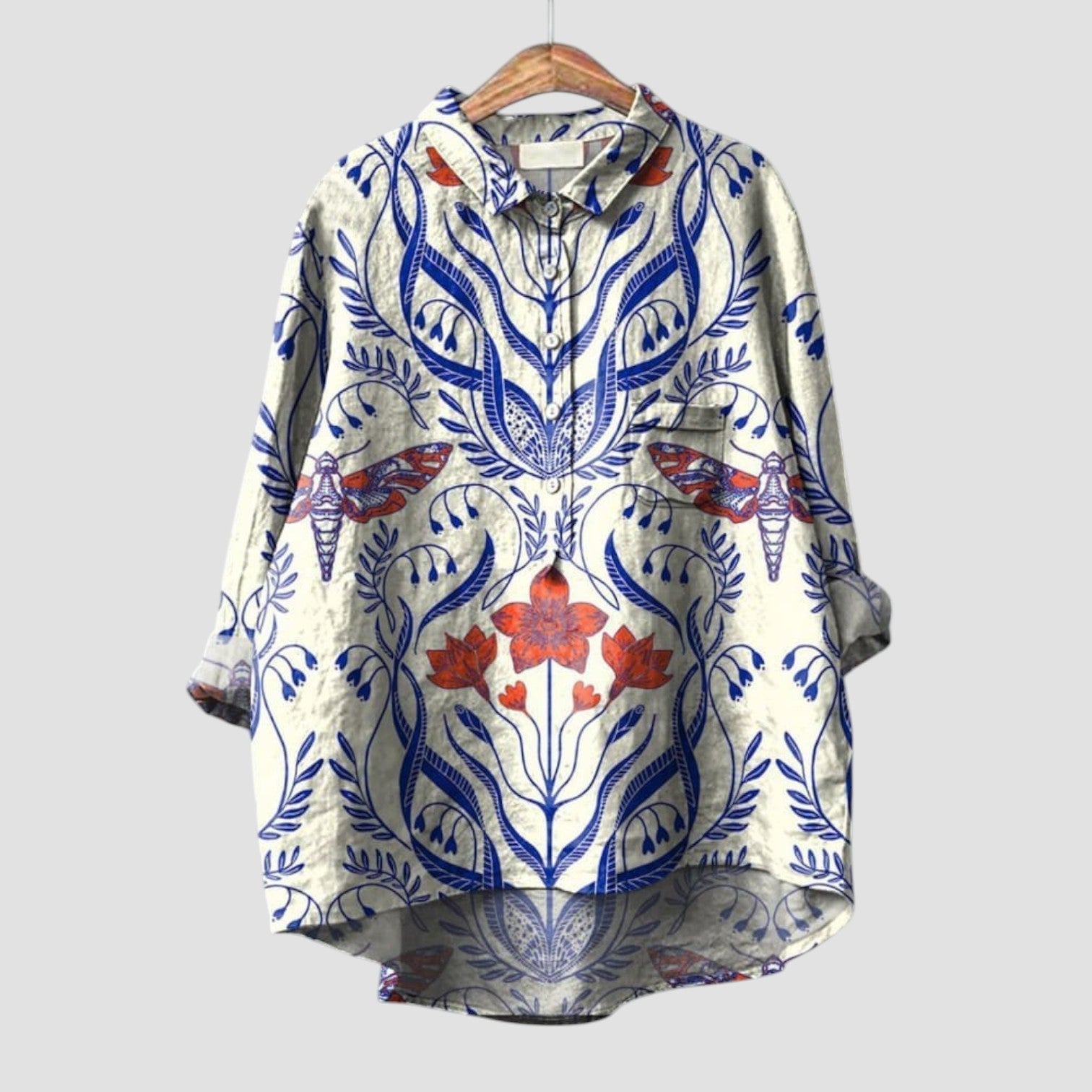 Ivana | Camicia oversize da donna con stampa botanica e stile naturale