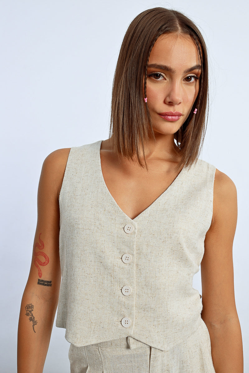 Isla – Gilet con bottoni beige chiaro