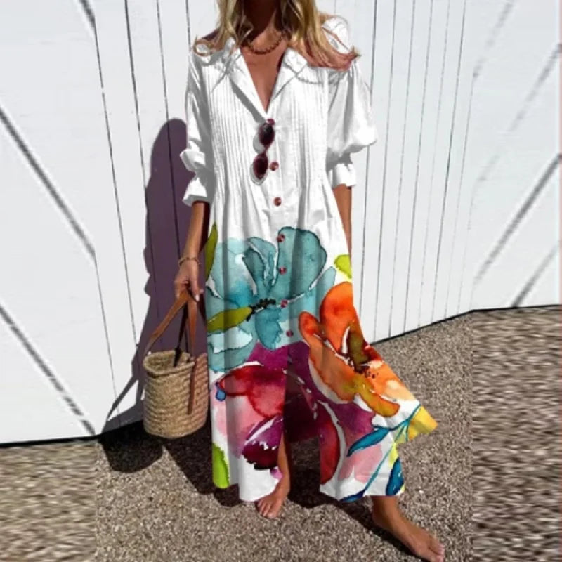 Cassidy™ – Vestito lungo a maniche a sbuffo modello boho