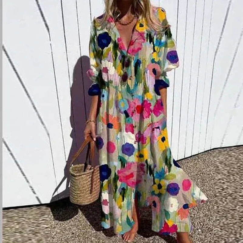 Cassidy™ – Vestito lungo a maniche a sbuffo modello boho