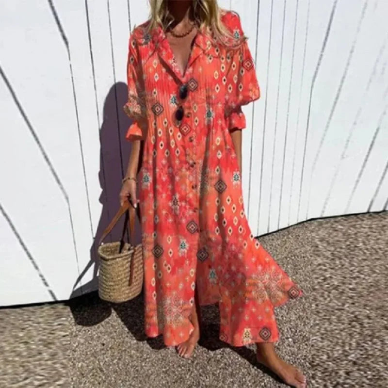 Cassidy™ – Vestito lungo a maniche a sbuffo modello boho