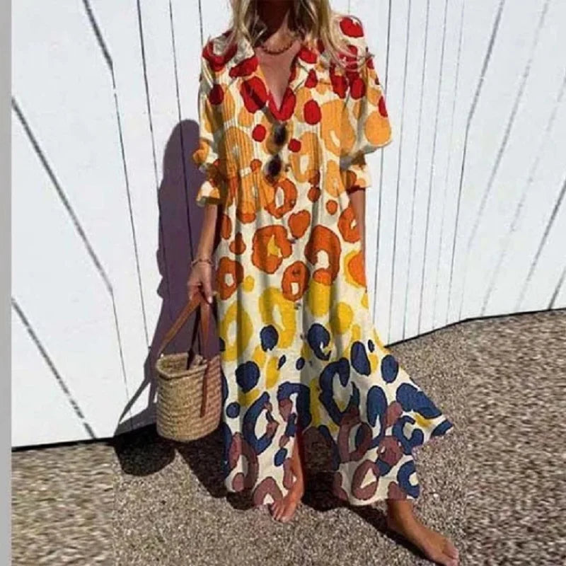 Cassidy™ – Vestito lungo a maniche a sbuffo modello boho