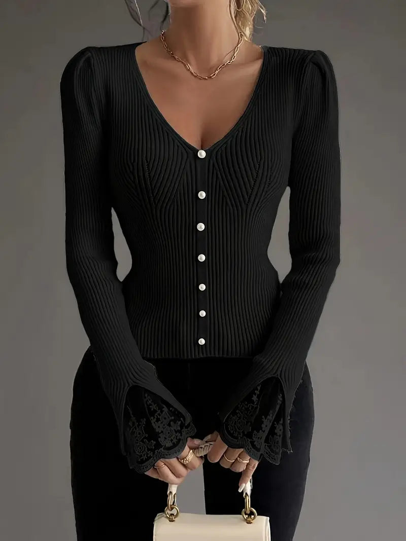 VITTORIA COMO | MAGLIONE A COSTE CON SCOLLO A V DA DONNA