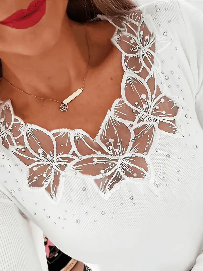VITTORIA COMO | TOP IN PIZZO CON SCOLLO A V DA DONNA