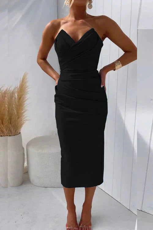 Norella – Abito Midi Drappeggiato con Scollo a Cuore