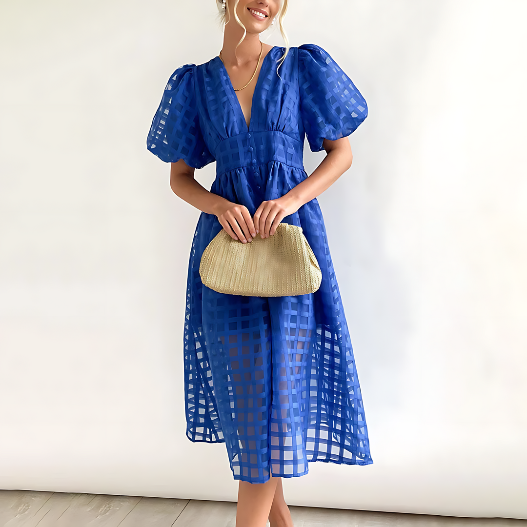 Elowen – Vestito Midi Vintage con Maniche a Balcone