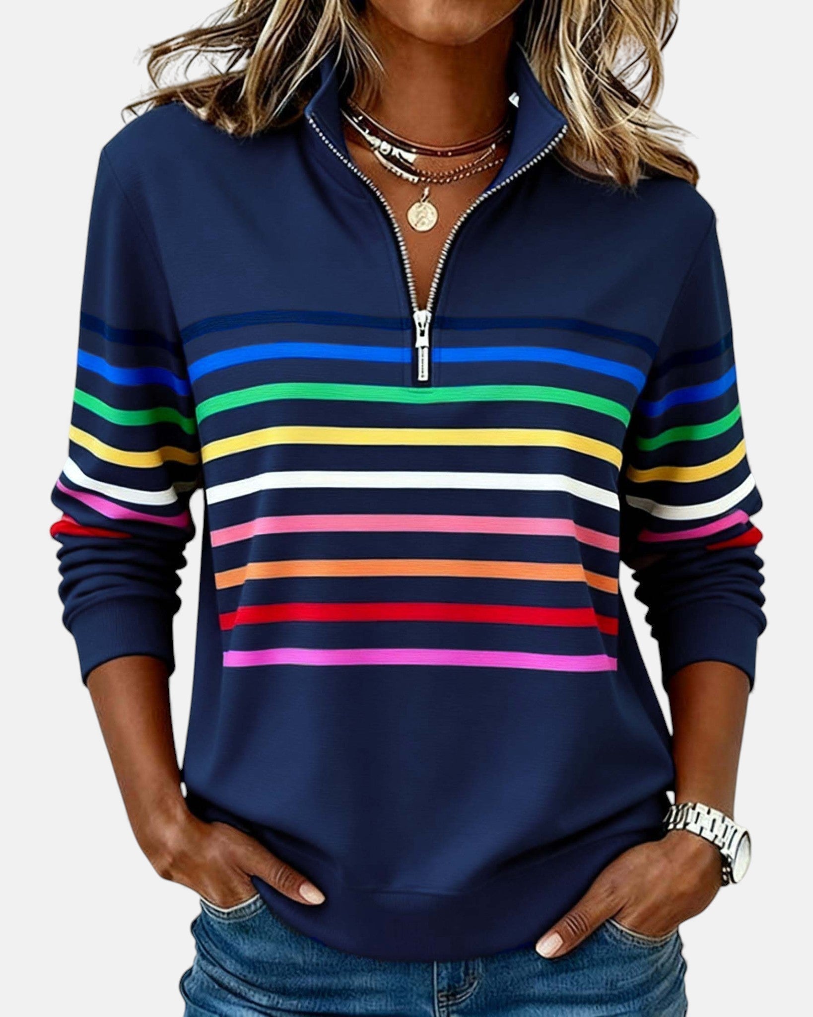 VITTORIA COMO | MAGLIONE A RIGHE CON ZIP DA DONNA
