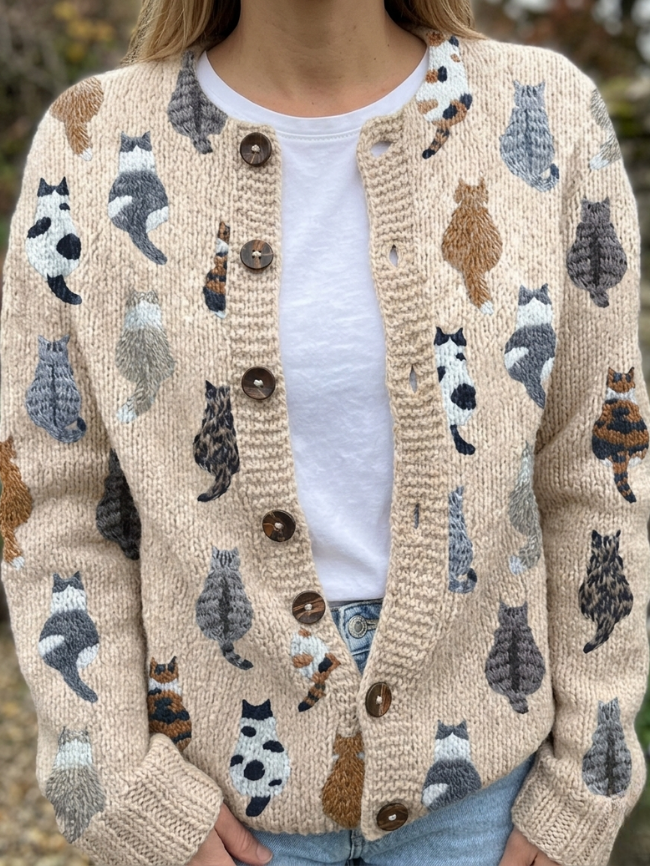 VITTORIA COMO | CARDIGAN CON MOTIVO GATTO DA DONNA