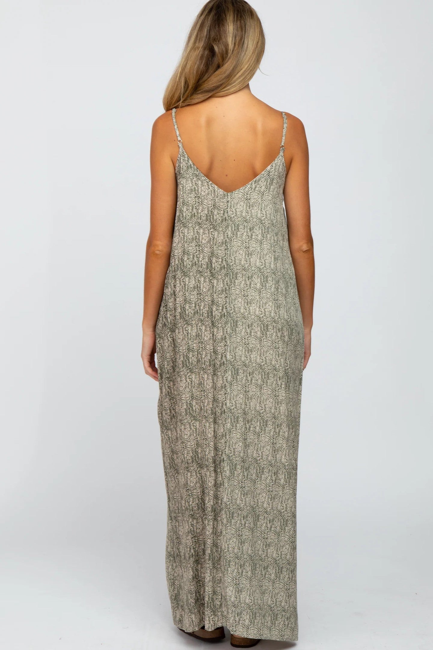 Maxi abito senza maniche stampato fantasia olive
