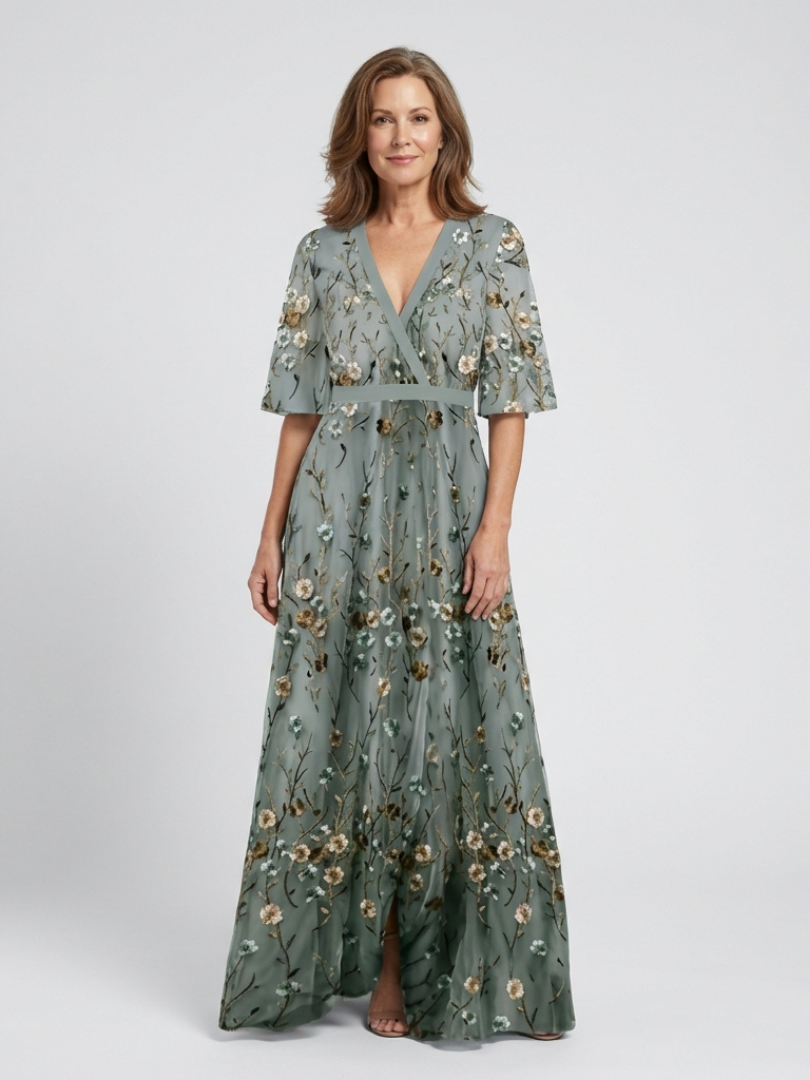 VITTORIA COMO | ABITO MAXI FLOREALE CON SCOLLO A V PER DONNA