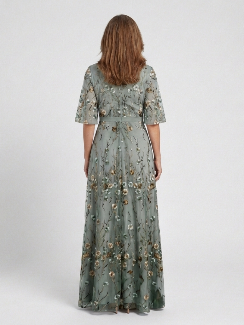 VITTORIA COMO | ABITO MAXI FLOREALE CON SCOLLO A V PER DONNA