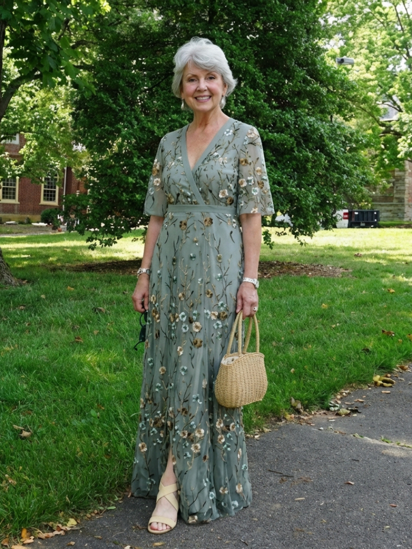VITTORIA COMO | ABITO MAXI FLOREALE CON SCOLLO A V PER DONNA