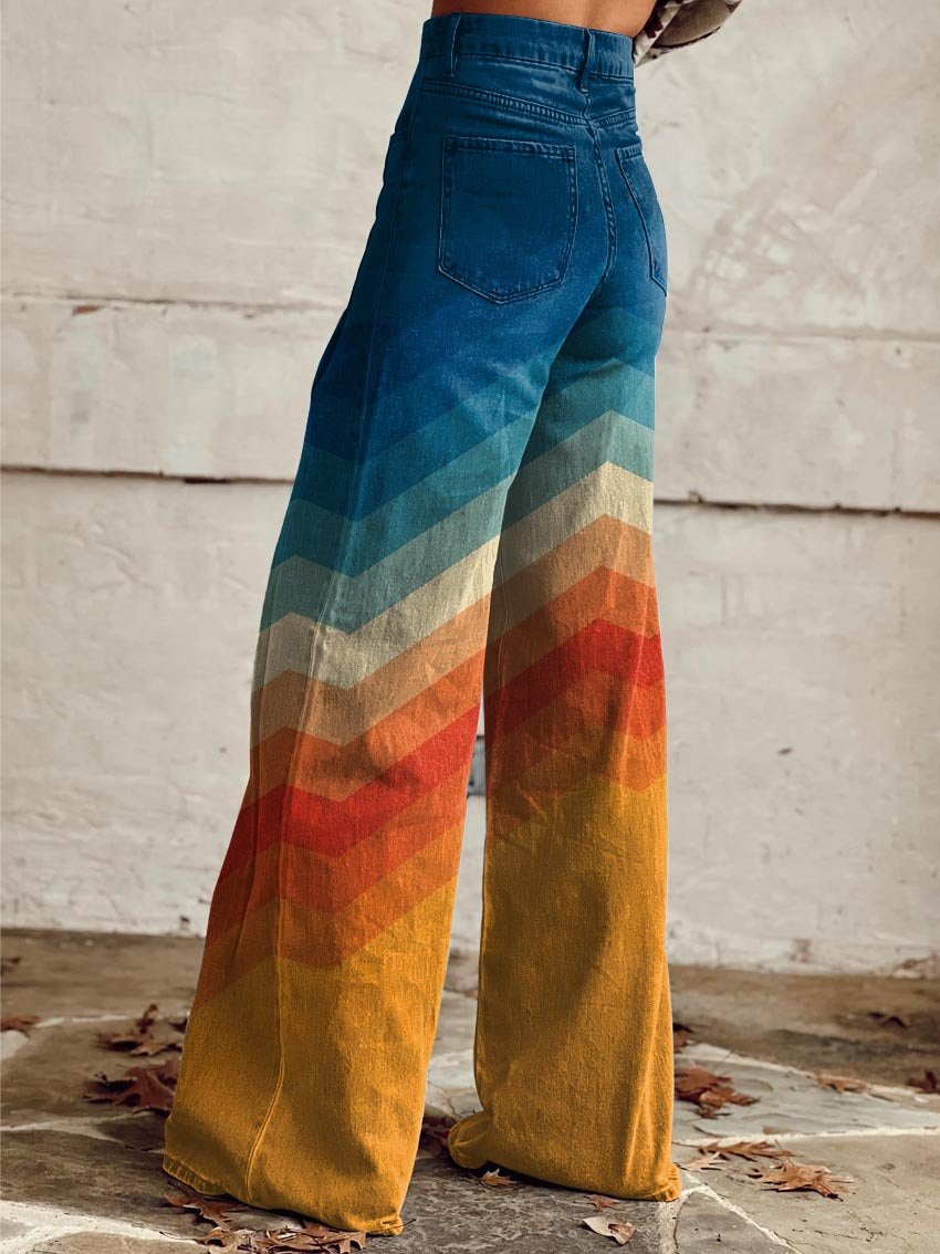 Desia – Pantaloni a gamba larga in stile Chevron retrò