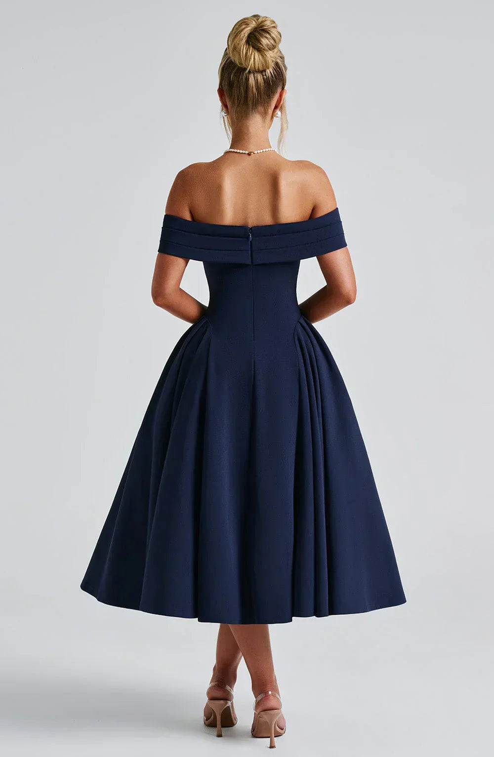 Bellina – Off-Shoulder Pleated Midi Gown