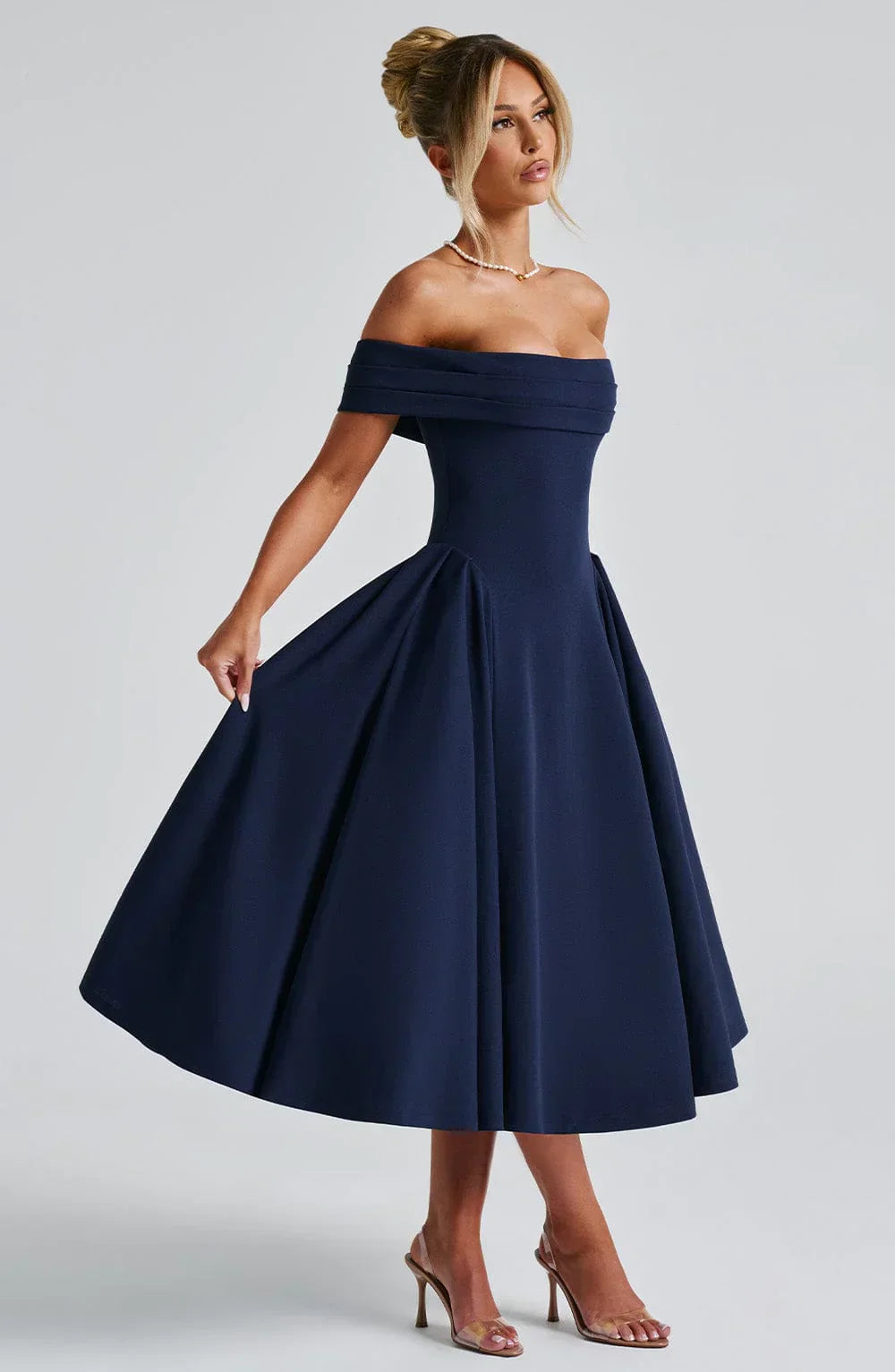 Teodora – Off-Shoulder Pleated Midi Gown
