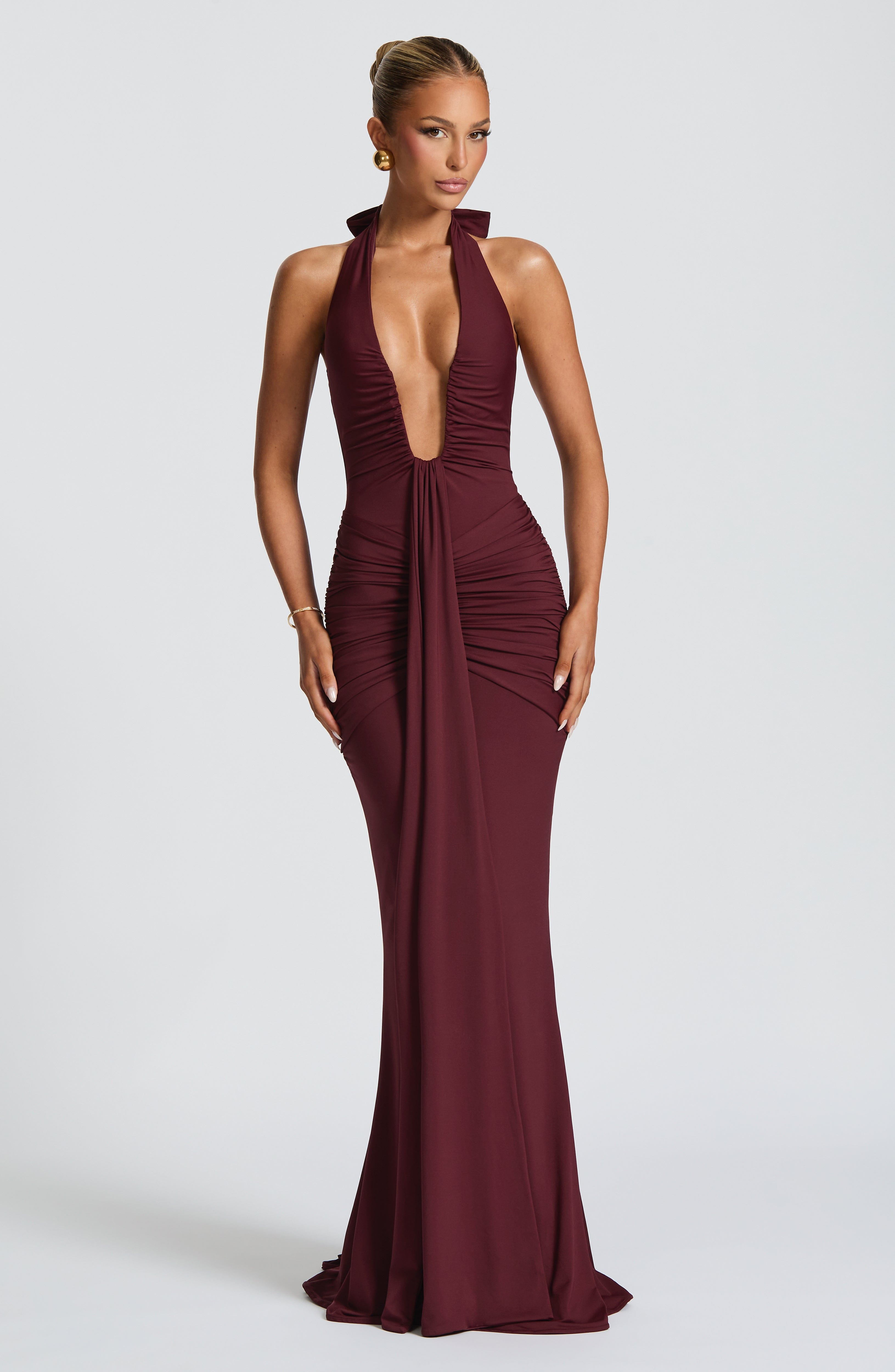 Severina – Deep Plunge Halter Gown