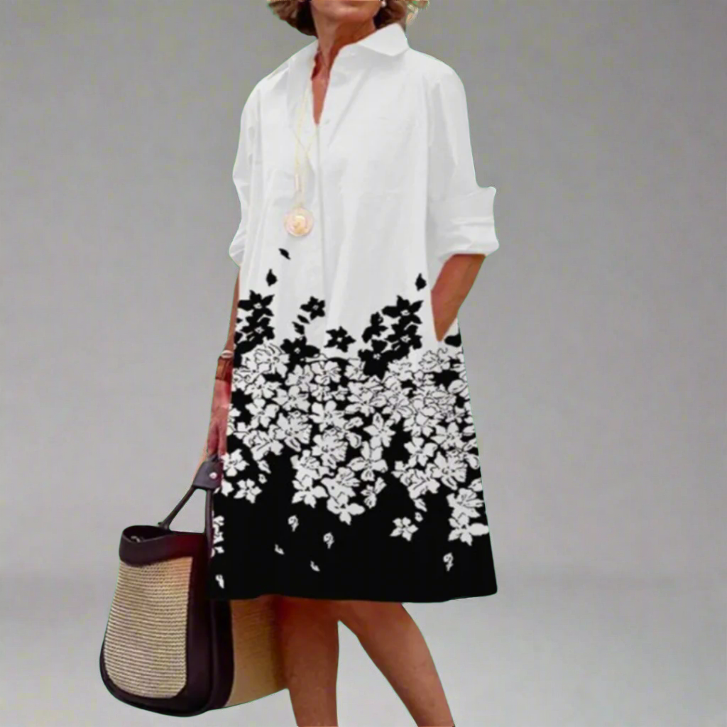 Zinnia - Vestito Midi da Donna a Maniche Lunghe con Stampa Floreale