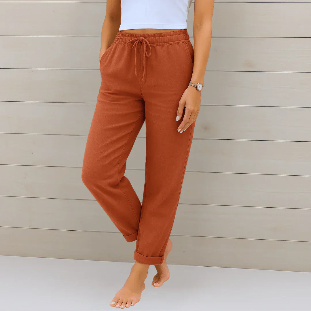 VITTORIA COMO | PANTALONI IN LINO ELASTICIZZATO DA DONNA