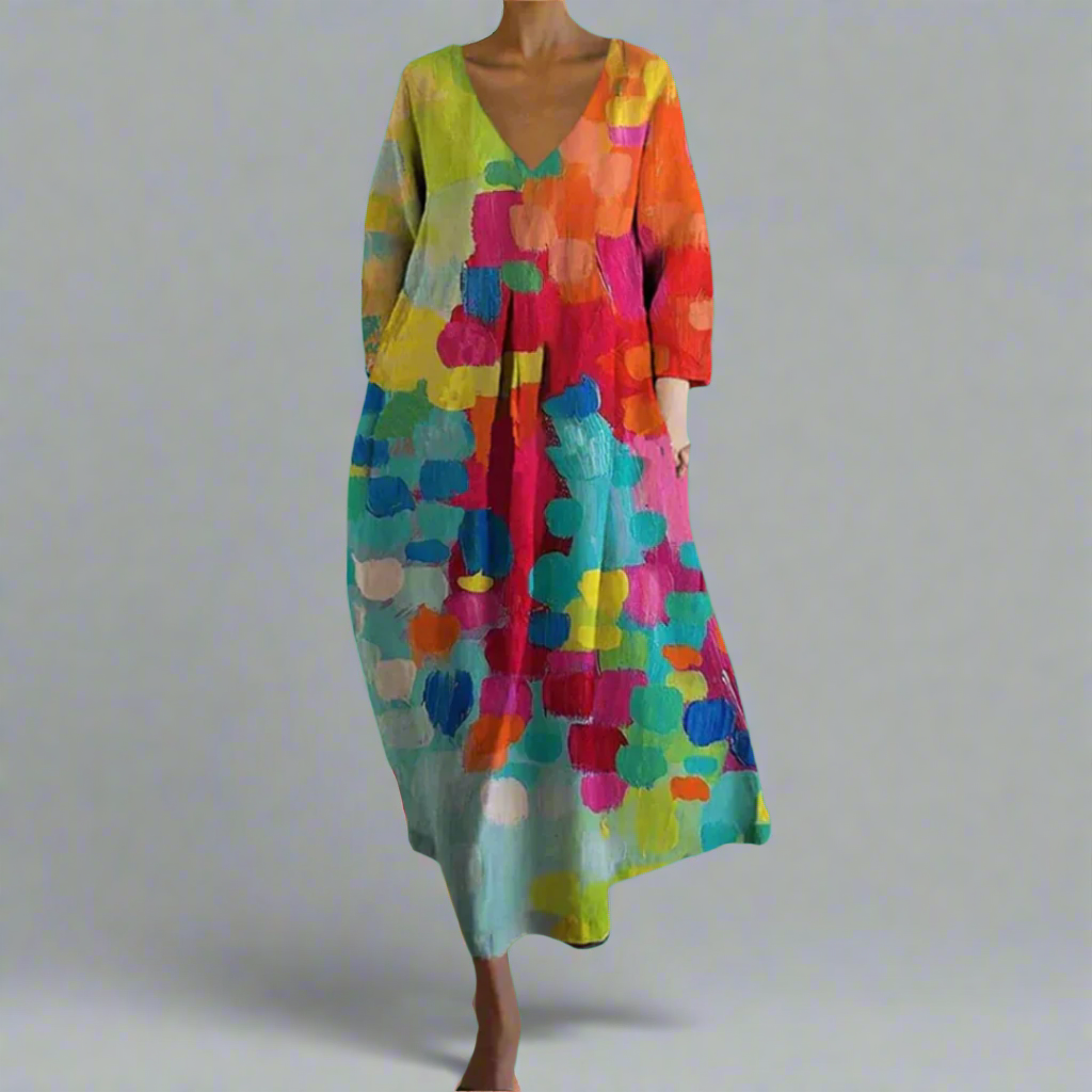 Lumi - Stylish Abstract Floral Print Maxi Dress