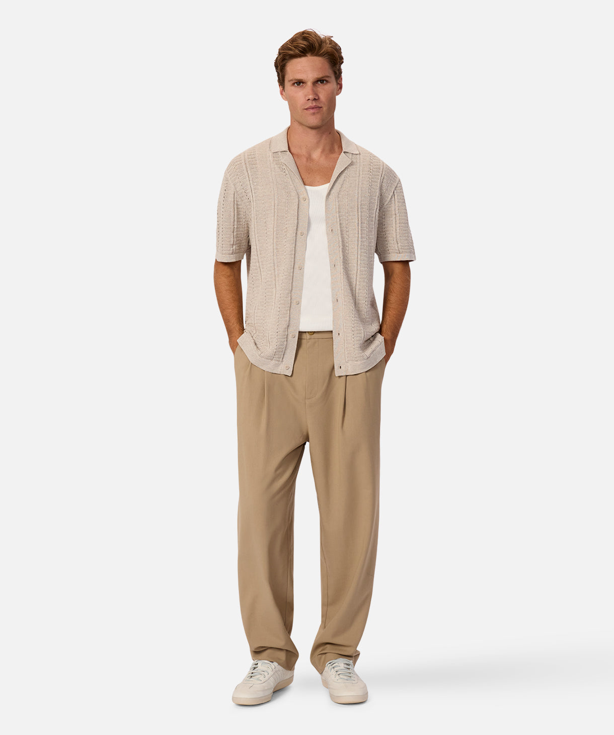 Camicia beige a maniche corte Noah
