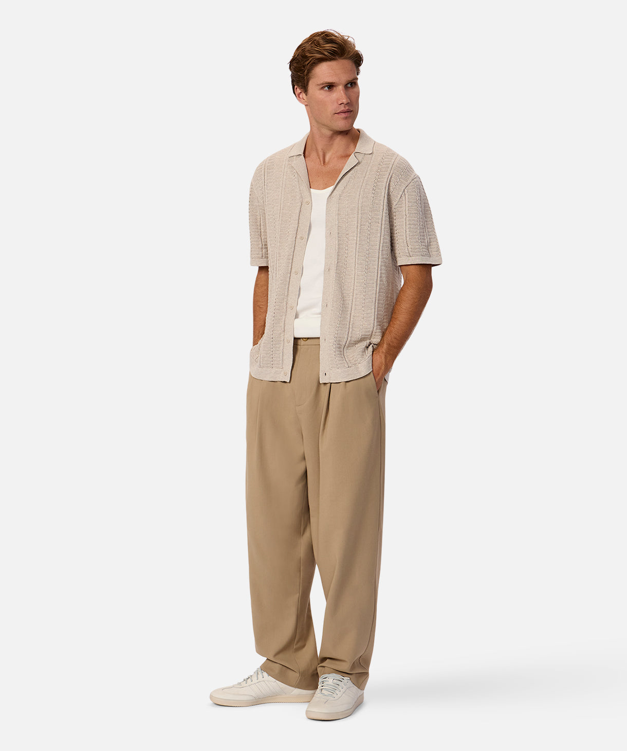 Camicia beige a maniche corte Noah