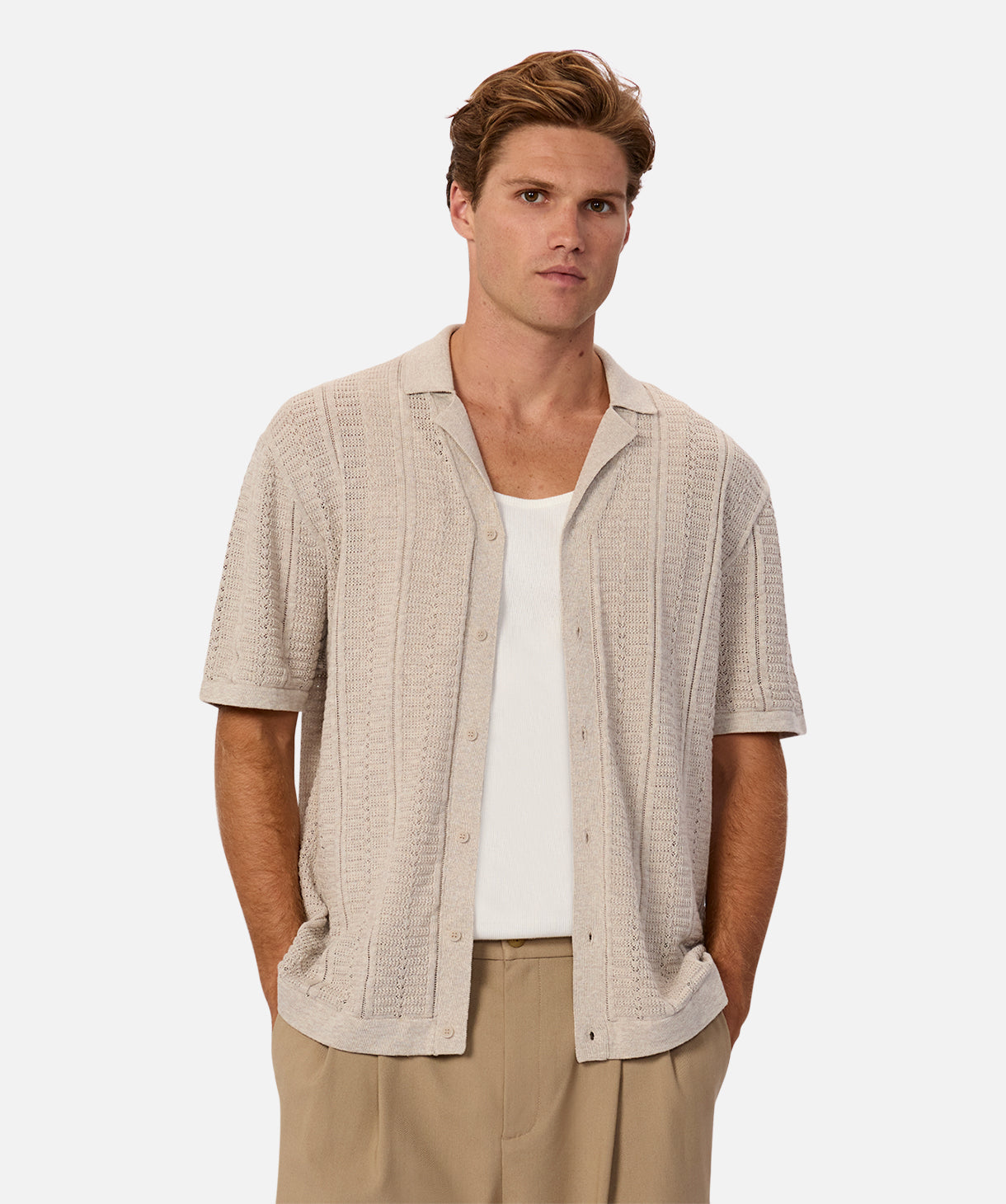 Camicia beige a maniche corte Noah