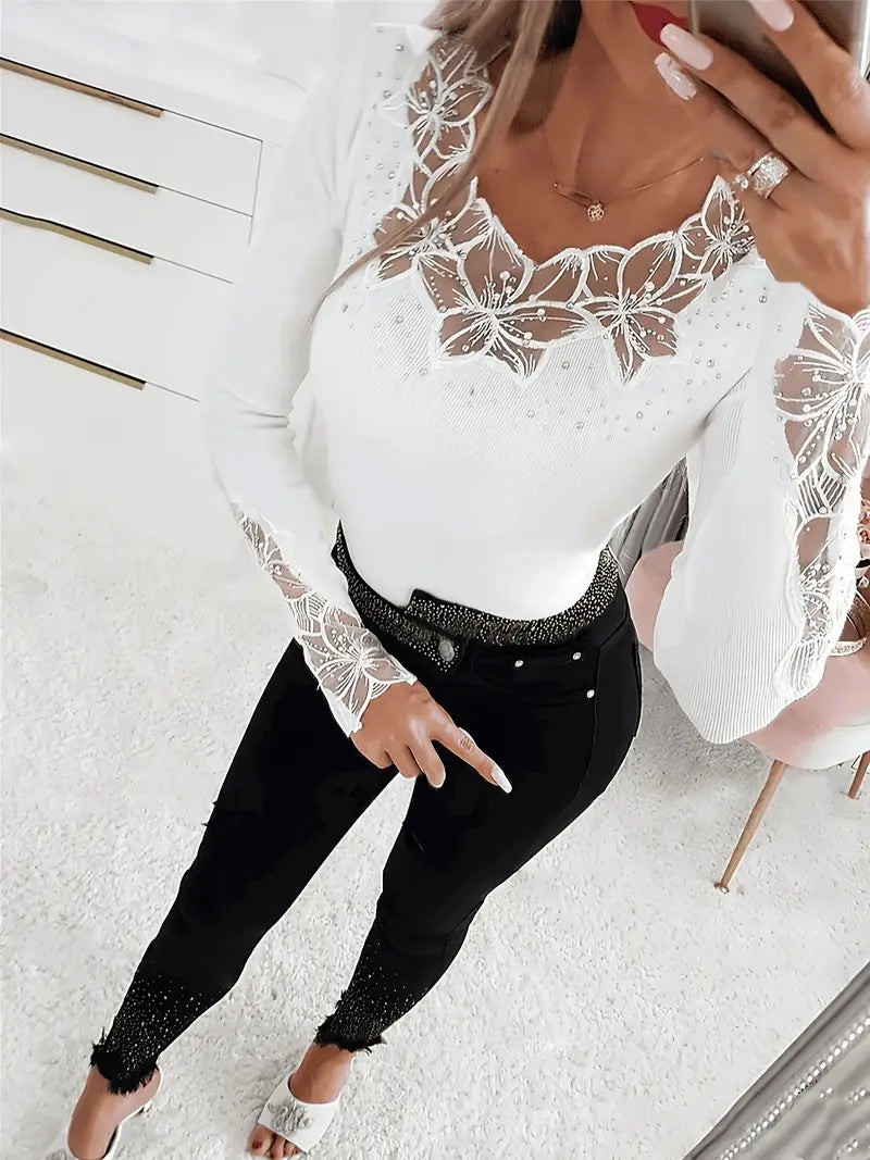 VITTORIA COMO | TOP IN PIZZO CON SCOLLO A V DA DONNA