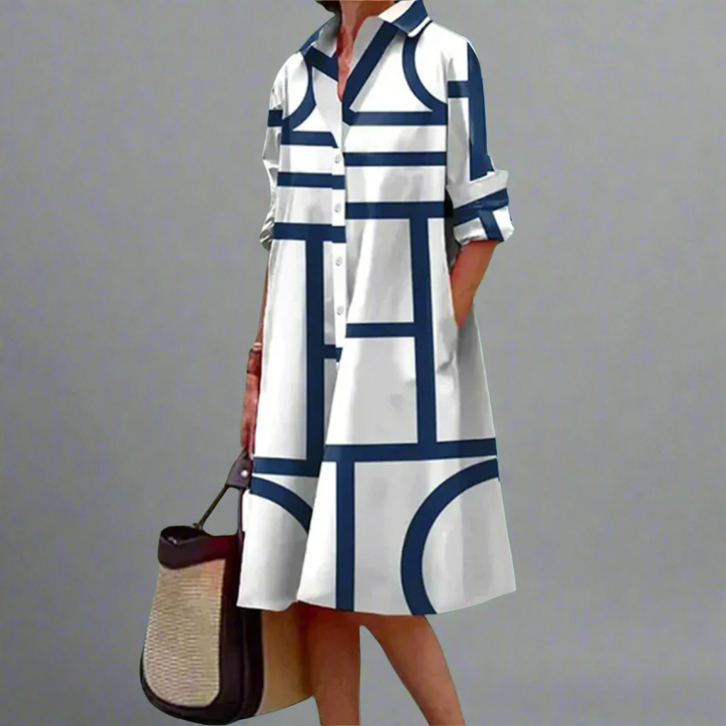 Cosima - Abito midi blu elegante a righe geometriche