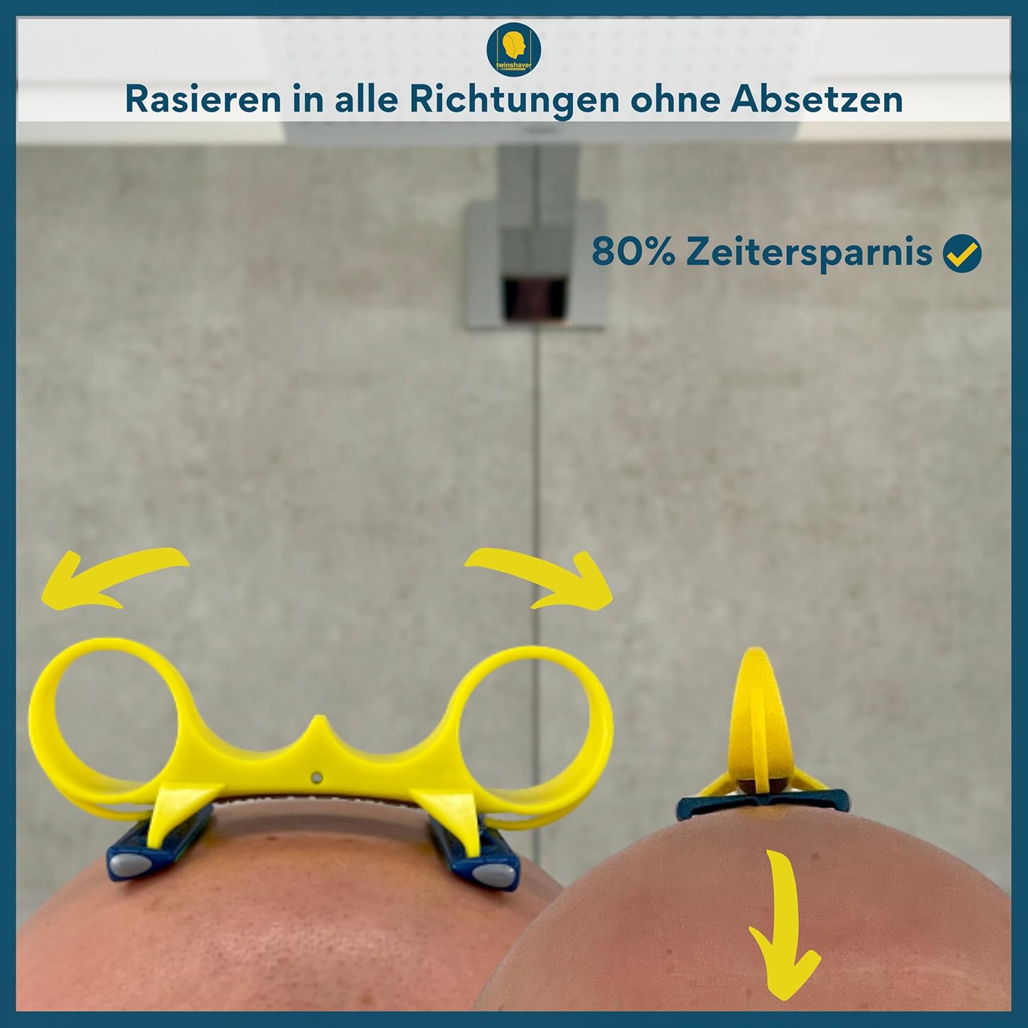 twinshaver Rasoio di Sicurezza da Uomo 0 mm + 4 Lame - Protezione da Tagli e 80% di Risparmio di Tempo - Rasoio per Corpo e Testa - Rasoio a Umido (Nero)
