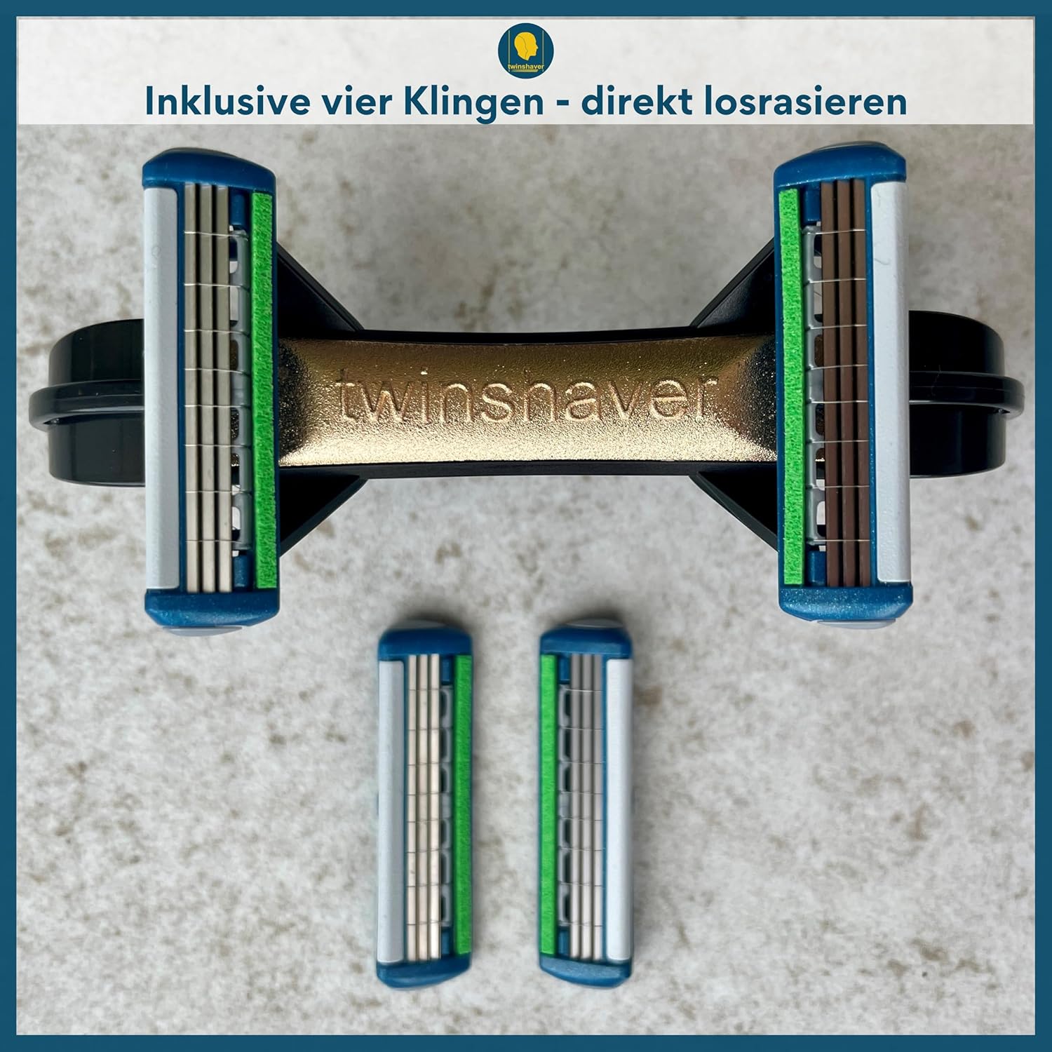twinshaver Rasoio di Sicurezza da Uomo 0 mm + 4 Lame - Protezione da Tagli e 80% di Risparmio di Tempo - Rasoio per Corpo e Testa - Rasoio a Umido (Nero)