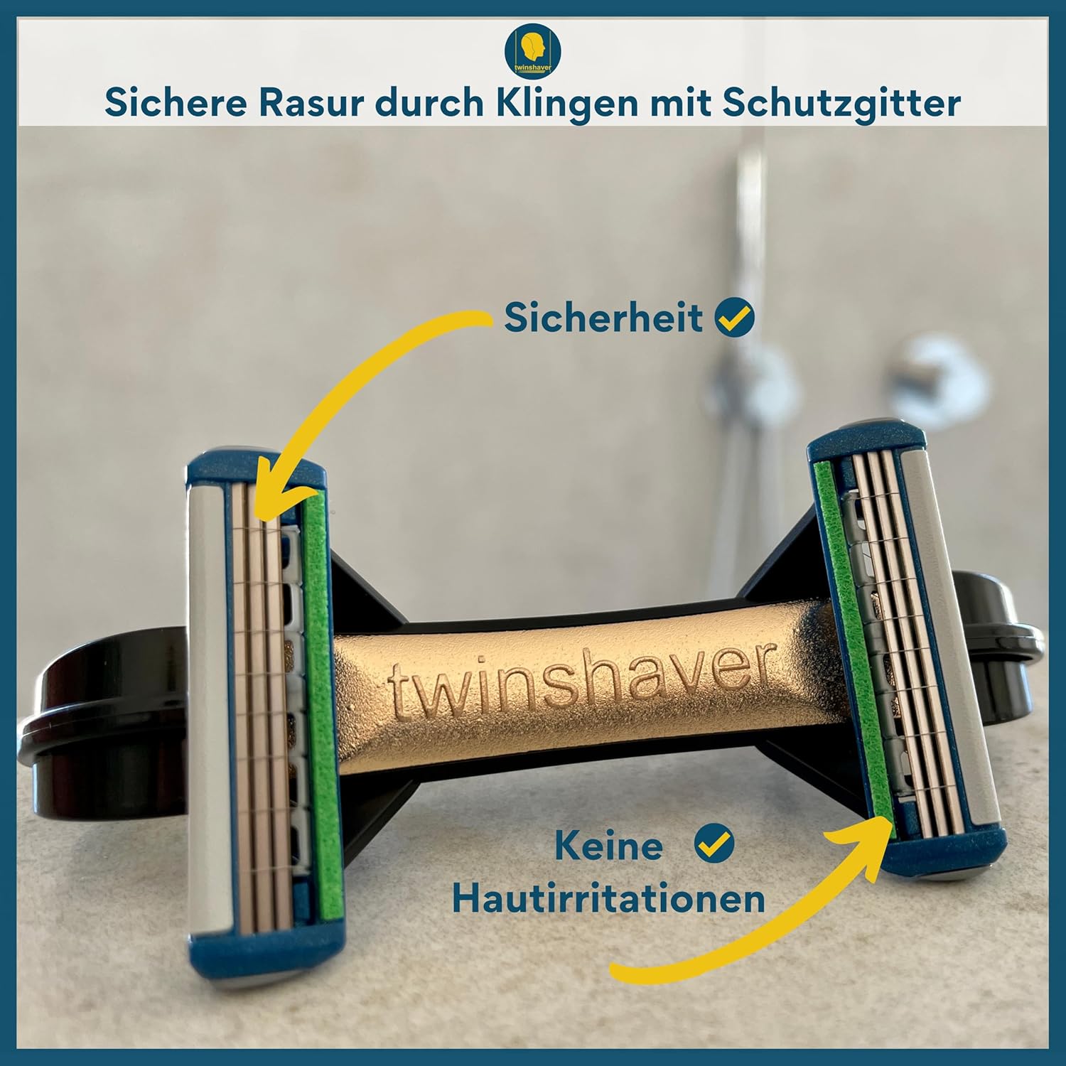 twinshaver Rasoio di Sicurezza da Uomo 0 mm + 4 Lame - Protezione da Tagli e 80% di Risparmio di Tempo - Rasoio per Corpo e Testa - Rasoio a Umido (Nero)
